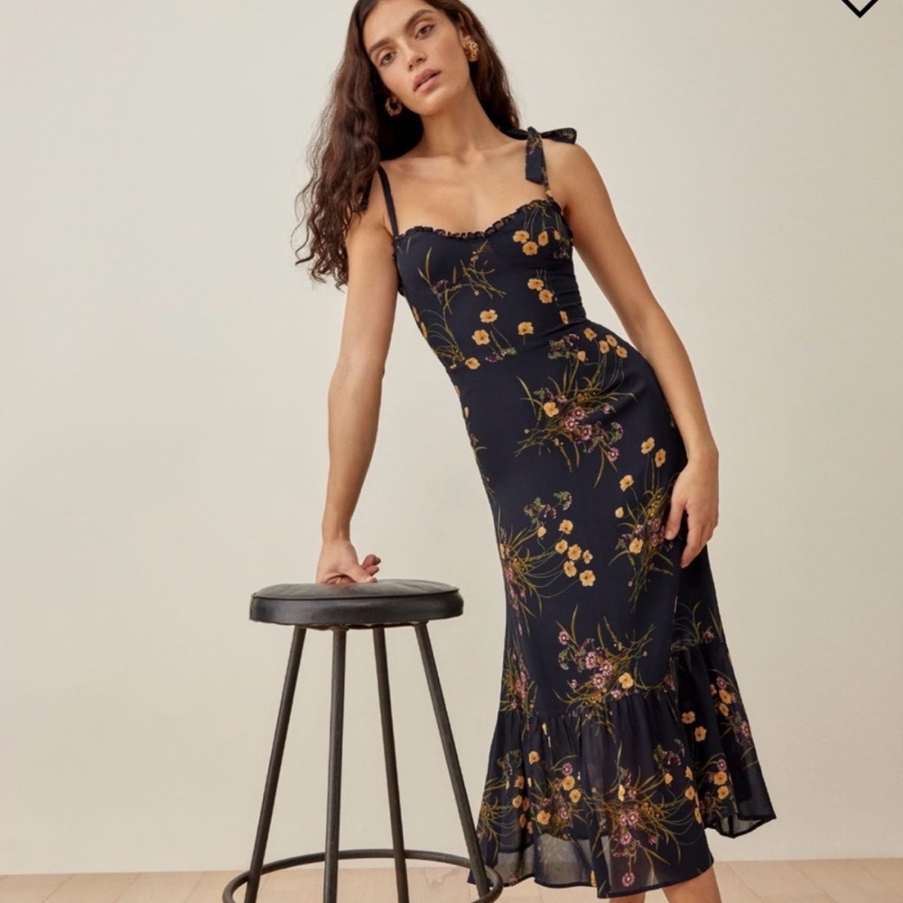 Reformation Nikita Navy Floral Midi Dress